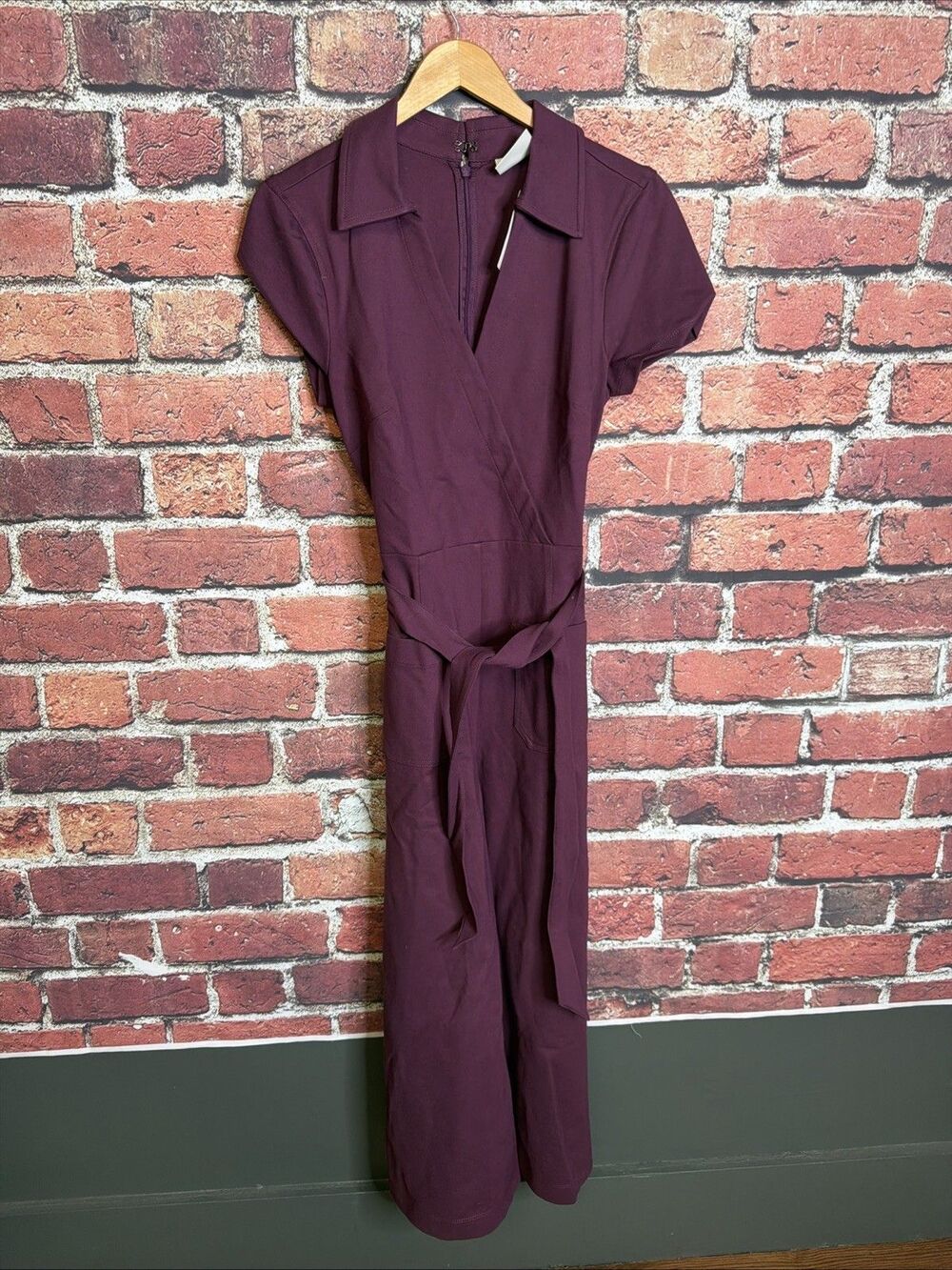 NWT Anthropologie 12 The Colette Wrap Jumpsuit Maroon Womens Plum Purple NEW